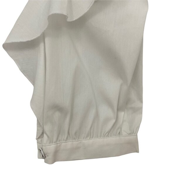 Splendid White Round Neck Button-Placket Ruffle-Sleeve Poplin Shirt Womens Large - Picture 6 of 11